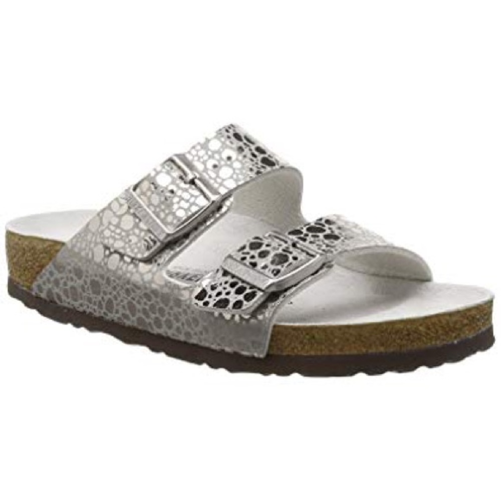 Brand new in box silver and white Birkenstocks
